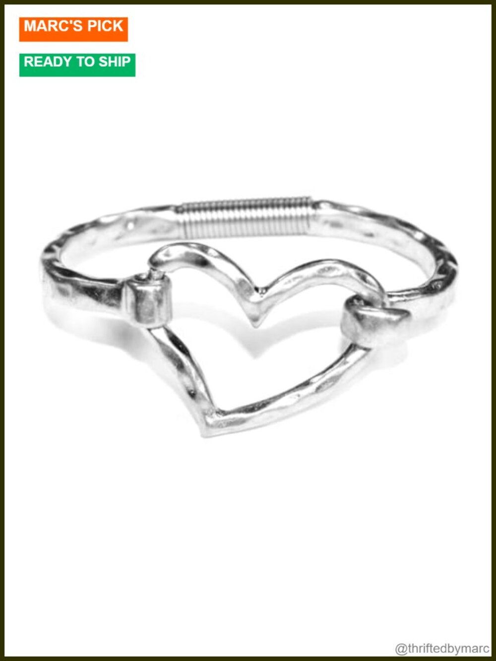 Hammered Gold Plated Alloy Heart Bangle Bracelet Spring Hook Cuff